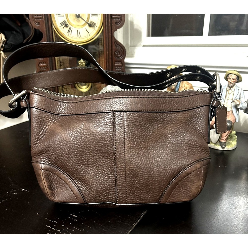 Vintage Coach F12321 Brown Pebbled Leather Hobo Shoulder Bag - Picture 2 of 4